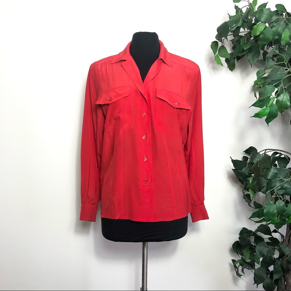 Escada Vintage Colorblock Red Pink Silk Blouse Top - Woman’s Size 34 (US Small)